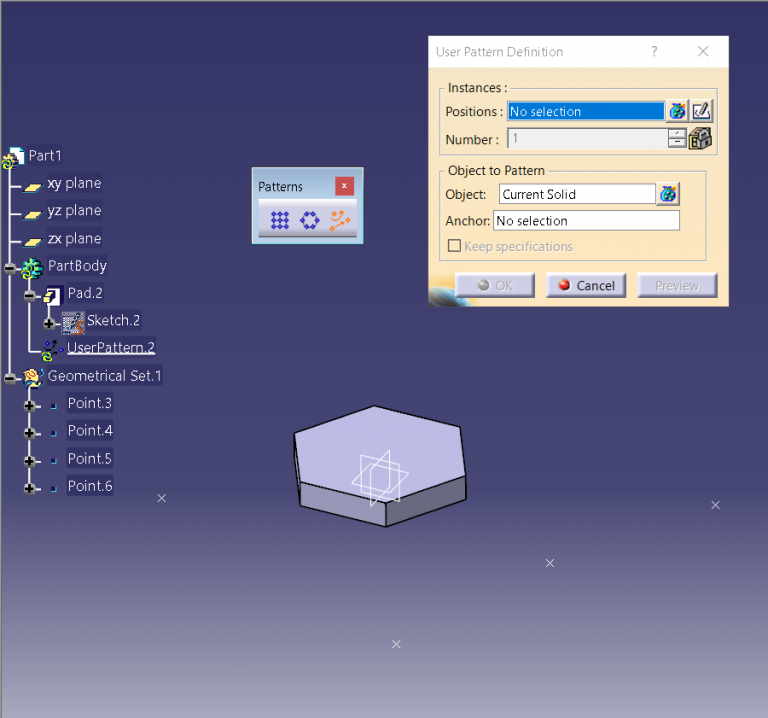 CATIA PART DESIGN User Pattern using Geometrical Set IME Wiki
