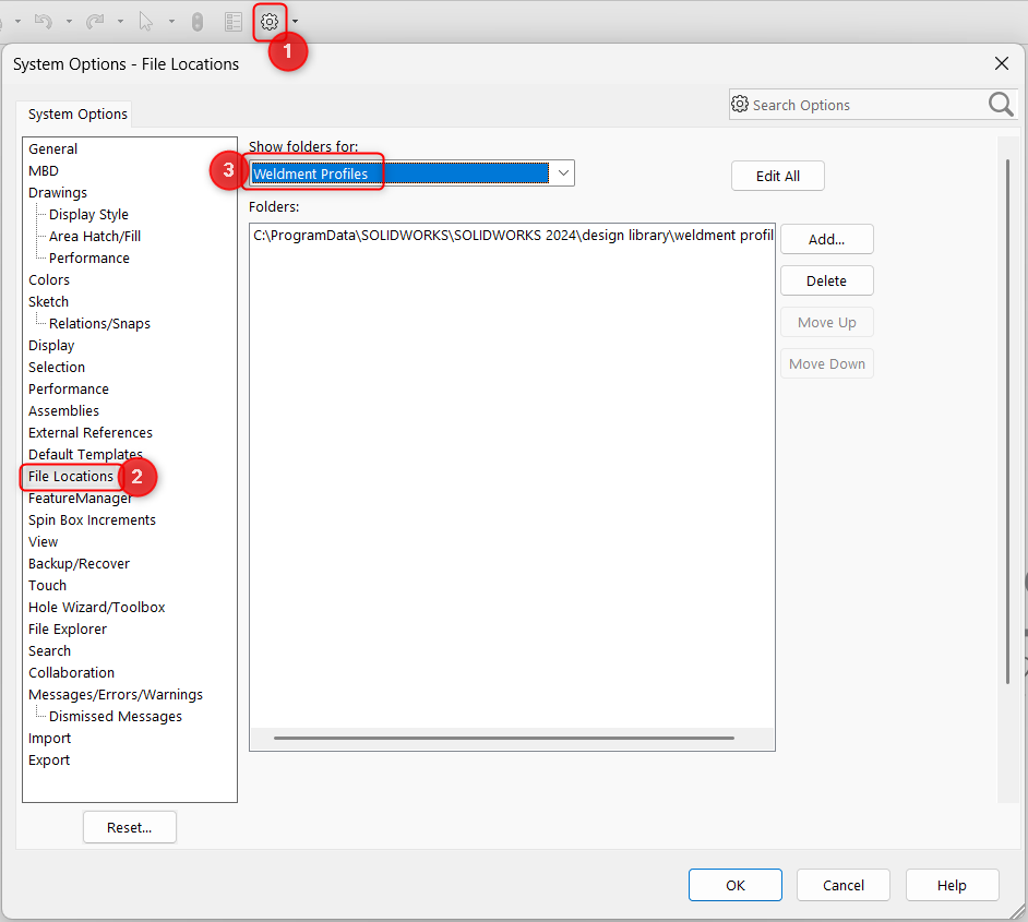 How to Set Up Weldment Profile Folder in SOLIDWORKS - IME Wiki