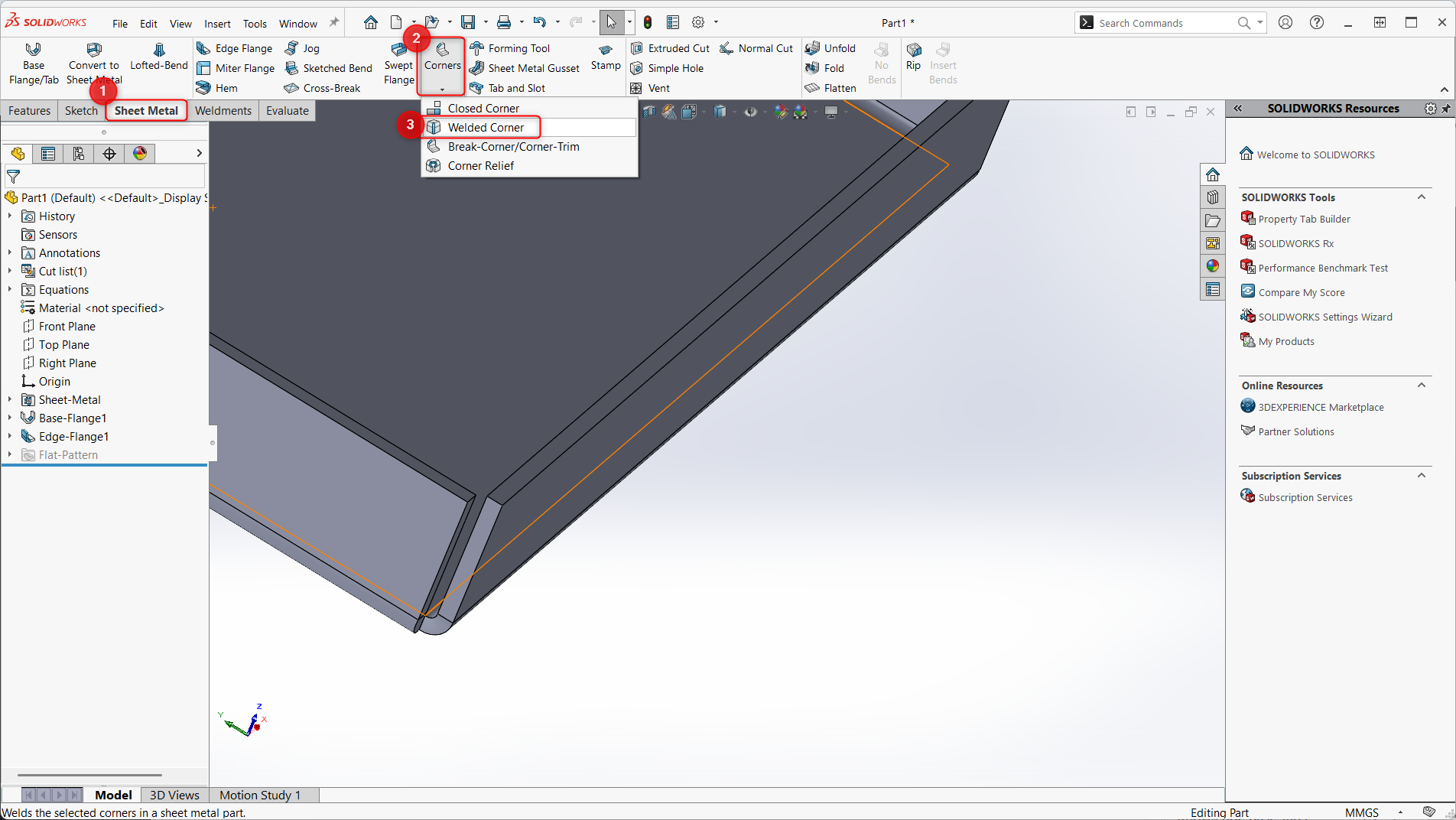 Step to Add a Welded Corner in SOLIDWORKS - IME Wiki